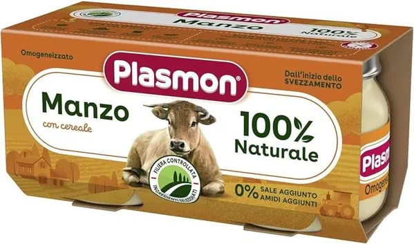 Пюре Plasmon Яловичина на м’ясній основі гомогенізоване, стерилізоване для харчування дітей від 6 місяців, 160 г (2 шт х 80 г)