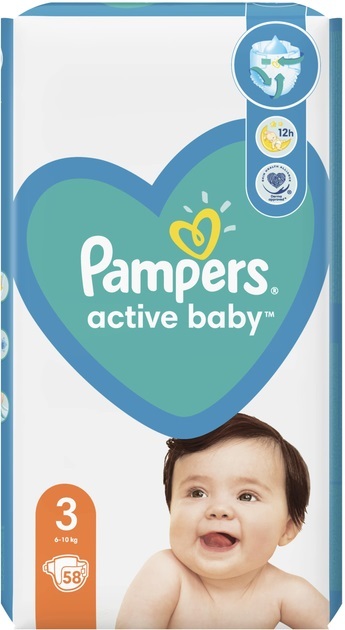 Подгузники детские Pampers Active Baby размер 3, 6-10 кг, 58 шт