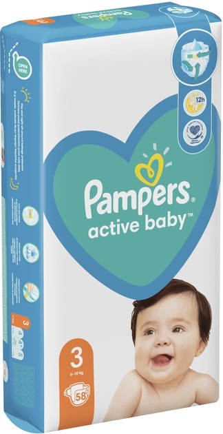 Подгузники детские Pampers Active Baby размер 3, 6-10 кг, 58 шт