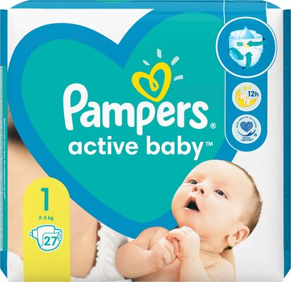 Подгузники детские Pampers Active Baby размер 1, 2-5 кг, 27 шт