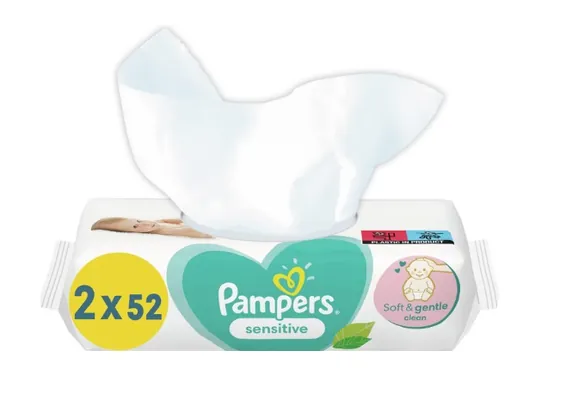 Серветки вологі Pampers Sensitive дитячі, 104 шт (2 x 52 шт)
