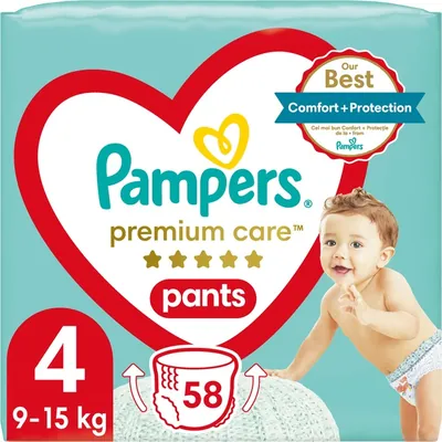 Підгузки-трусики Pampers Premium Care Pants дитячі розмір 4, 9-15 кг, 58 шт