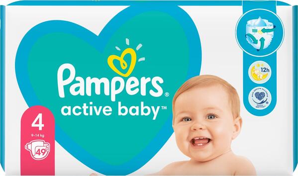 Подгузники детские Pampers Active Baby размер 4, 9-14 кг, 49 шт