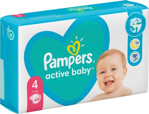 Подгузники детские Pampers Active Baby размер 4, 9-14 кг, 49 шт