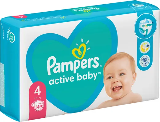 Підгузки дитячі Pampers Active Baby розмір 4, 9-14 кг, 49 шт
