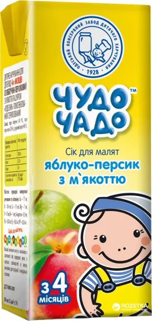 Сік Чудо-Чадо яблучно-персиковий з м'якоттю, з цукром, з 4 месяців, 200 мл