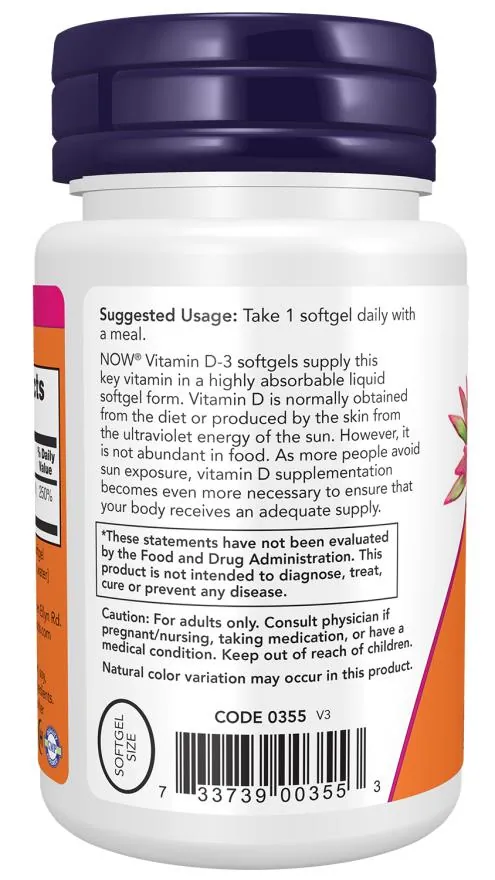 Вітамін Д-3 NOW Vitamin D-3 2000 MО м'які капсули №30
