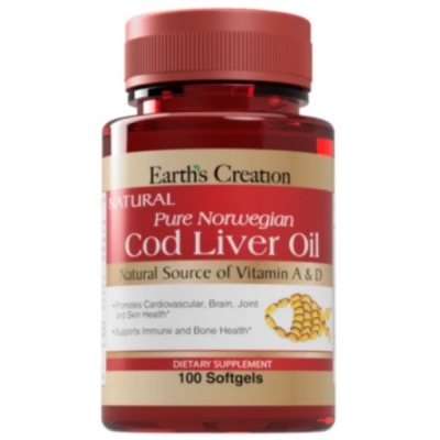 Масло печени трески Earth's Creation Cod Liver Oil, 100 гелевых капсул