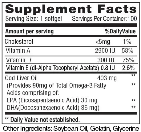 Масло печінки тріски Earth's Creation Cod Liver Oil, 100 гелевих капсул