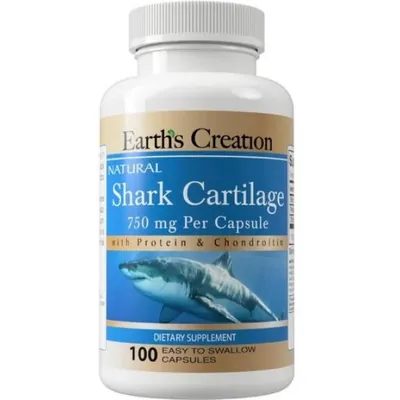 Акулячий Хрящ Earth's Creation Shark Cartilage 750 мг, 100 капсул
