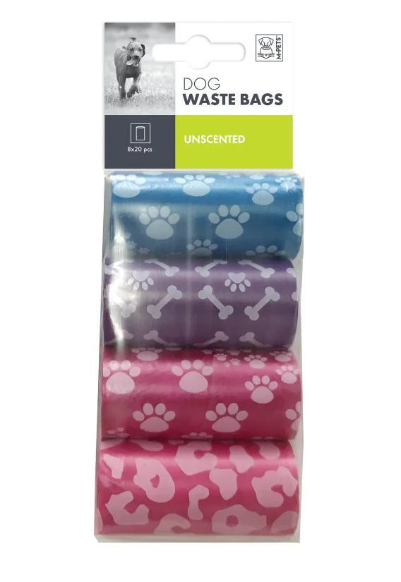 Набор пакетов M-Pets Dog Waste Bags для уборки за собакой, разноцветные, 8 рулонов по 20 штук