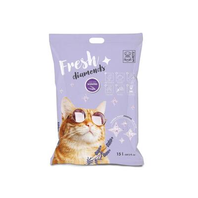 Наповнювач для котячого туалету M-Pets Fresh Diamonds силікагелевий з ароматом лаванди, 7 кг (15 л)