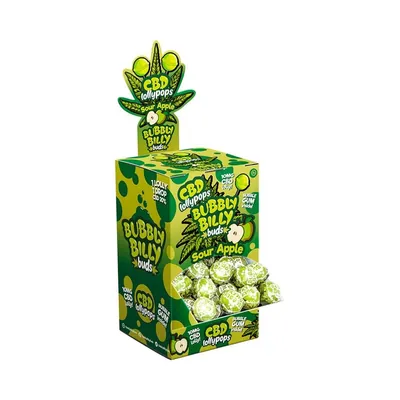 Льодяники з CBD Bubbly Billy Buds CBD Lollipops 10 мг зі смаком кислого яблука, 1 штука