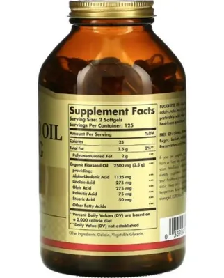 Лляна олія Solgar Flaxseed Oil 1250 мг м'які капсули №100