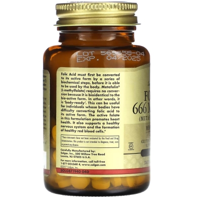 Solgar Фолат Folate 666 mcg (Metafolin 400 mcg), 100 таблеток
