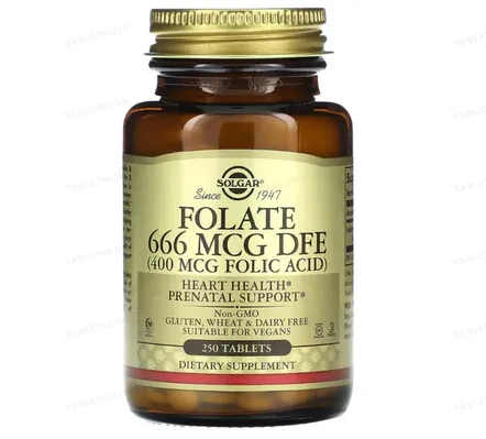 Фолат Solgar Folate 666 мкг DFE (FOLIC ACID 400 мкг) таблетки №250