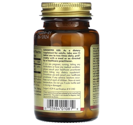 Solgar Фолат Folate 666 mcg (400 mcg Folic Acid), 250 таблеток