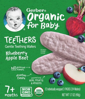 Вафли Gerber Organic для прорезывания зубов с 7 месяцев, голубика, яблоко, свекла, 48 г