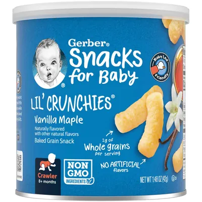 Палички Gerber Lil' Crunchies для дітей з 8 місяців зі смаком ванілі та кленового сиропу, 42 г
