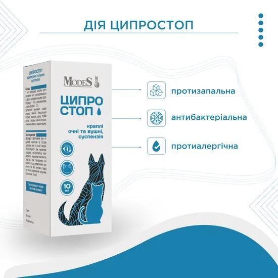 Ципростоп Modes краплі очні та вушні для тварин, суспензія 10 мл