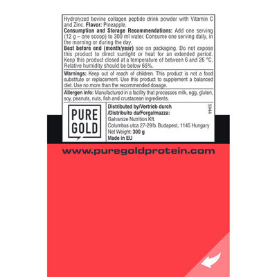 Колаген Pure Gold Collagen Pineapple з вітаміном С та цинком, зі смаком ананасу, 300 г