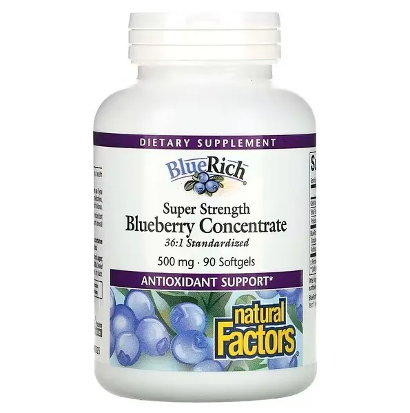 Концентрат чорниці Natural Factors BlueRich Blueberry Concentrate 500 мг, 90 таблеток
