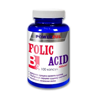Фолієва кислота POWERFUL Folic acid капсули по 400 мкг №100