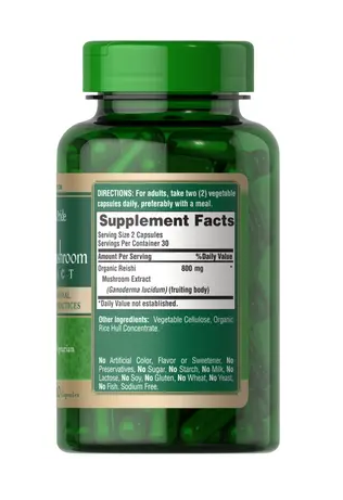 Экстракт грибов Рейши Puritan's Pride Reishi Mushroom Extract 800 мг, 60 капсул