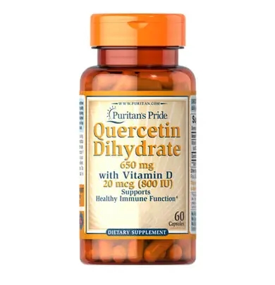 Кверцетин с витамином Д3 Puritan's Pride Quercetin Dihydrate 650 мг с Vitamin D3 800 IU, 60 капсул