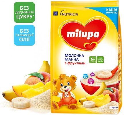 Каша молочная Milupa манная с фруктами для детей с 6 месяцев, 210 г
