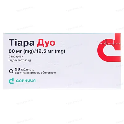 Тіара дуо таблетки, в/плів. обол. по 80 мг/12.5 мг №28 (14х2)
