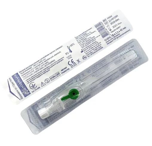 Канюля внутрішньовенна Alexpharm з ін'єкційним портом, 18G (1,3 х 45 мм), зелена, 1 штука