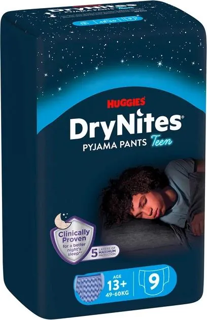 Підгузки-трусики Huggies Dry Nites для хлопчиків 13+ років, 48-60 кг, нічні, 9 шт