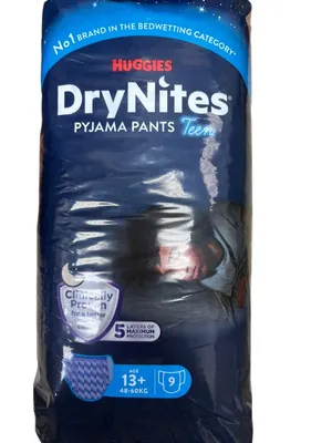 Підгузки-трусики Huggies Dry Nites для хлопчиків 13+ років, 48-60 кг, нічні, 9 шт