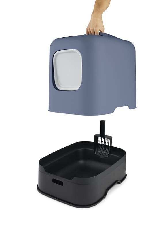 Туалет закрытый Rotho MyPet Cat Toilet Biala ECO для кошек с фильтром и совком в комплекте, цвет синий