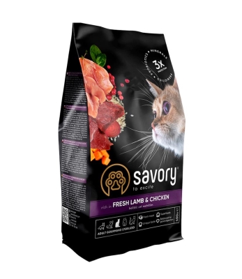 Корм сухой для стерилизованных кошек Savory 30105 со свежим мясом ягненка и курицы, 400 г
