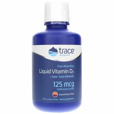 Витамин D3 Trace Minerals Liquid Vitamin D3 125 мкг со вкусом тропической вишни в каплях, 473 мл
