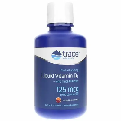 Вітамін D3 Trace Minerals Liquid Vitamin D3 125 мкг зі смаком тропічної вишні у краплях, 473 мл