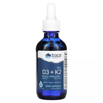 Вітаміни D3 та K2 іонізовані Trace Minerals Ionic D3+K2 в краплях, 59 мл
