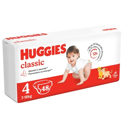 Підгузки Huggies Classic дитячі розмір 4, 7-18 кг, 48 шт