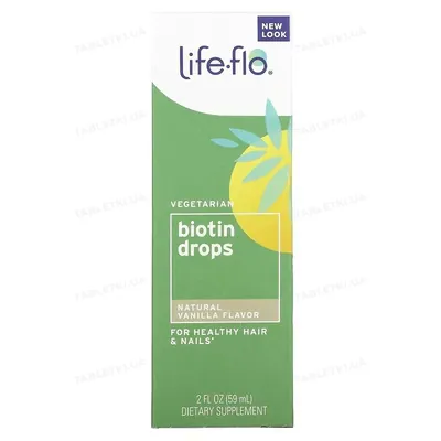 Біотин + Д3 Life Flo Biotin 10000 мкг + D3 200 МО натуральна ваніль краплі, 59 мл