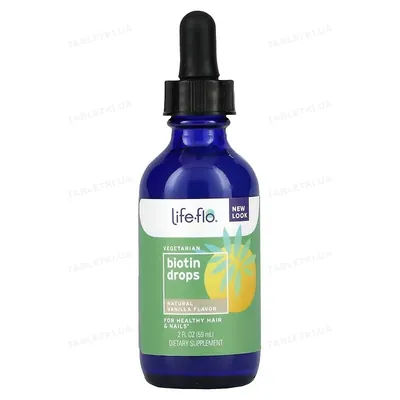 Біотин + Д3 Life Flo Biotin 10000 мкг + D3 200 МО натуральна ваніль краплі, 59 мл