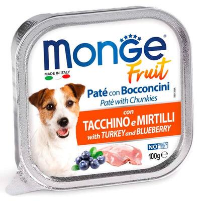 Корм влажный Monge Dog Fruit паштет для собак, индейка с черникой, 100 г