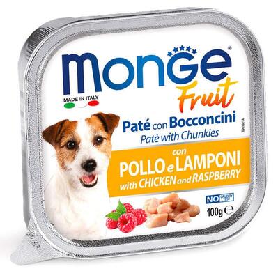 Корм влажный Monge Dog Fruit паштет для собак, курица с малиной, 100 г