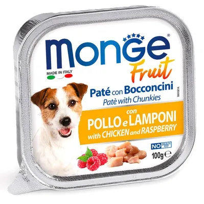 Корм вологий Monge Dog Fruit паштет для собак, курка з малиною, 100 г