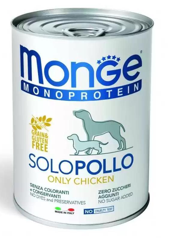 Корм влажный Monge Dog Solo 100% для собак, курица, 400 г