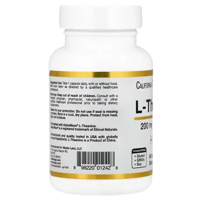 L-теанин California Gold Nutrition L-Theanine 200 мг вег. капсули №60