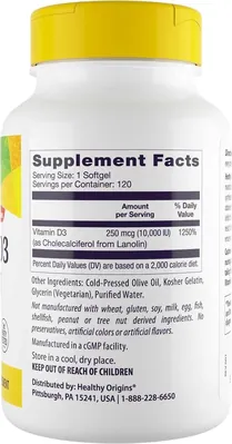Вітамін Д3 Healthy Origins Vitamin D3 10 000 МО, 120 капсул