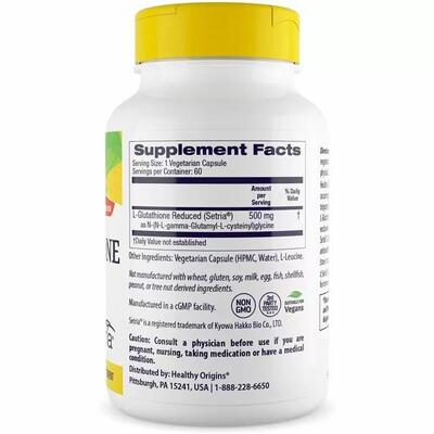 Глутатіон Healthy Origins L-Glutathione Setria 500 мг, 60 капсул