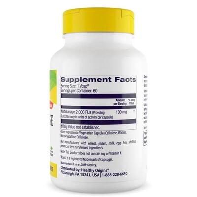 Наттокиназа Healthy Origins Nattokinase 2000 FU's 100 мг, 60 капсул
